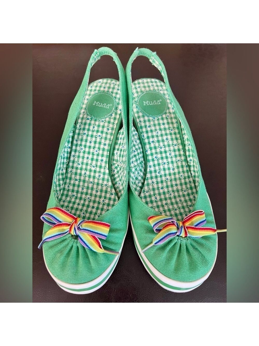 Women's Mudd U.S. Size 10M Moss Rainbow Stripped Ribbons Slide On Sandles